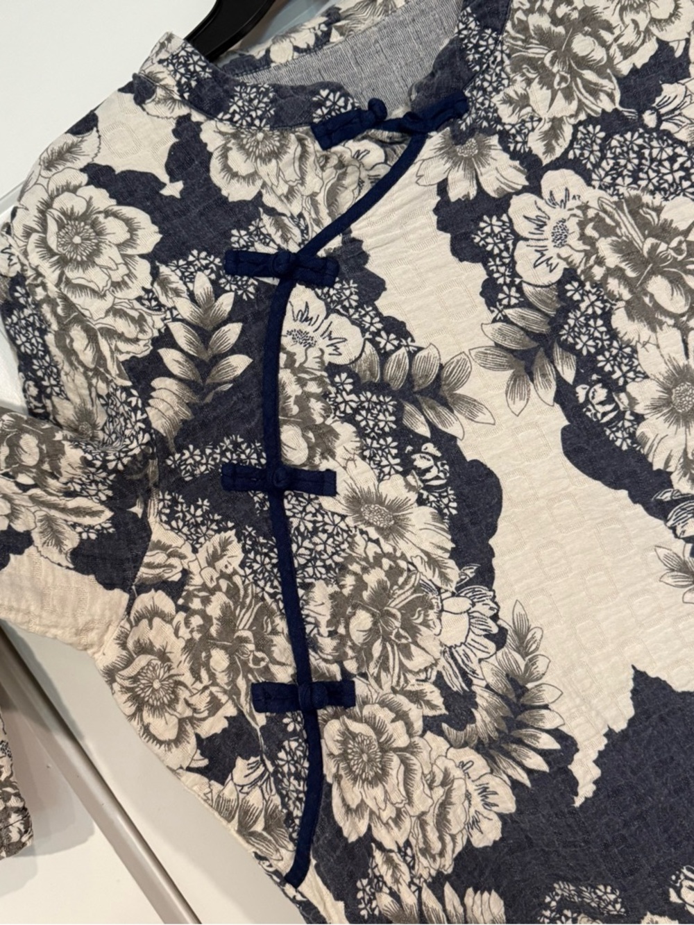 Long Sleeve Floral Print Tunic Dress - Navy & Cream - Picture 4 of 4